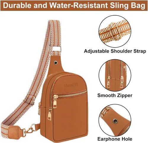 Vista 3 de HenFit Bolsos cruzados pequeños para mujer, bolso bandolera pequeño para mujer, bolso cruzado de cuero vegano con correa de guitarra para viajes