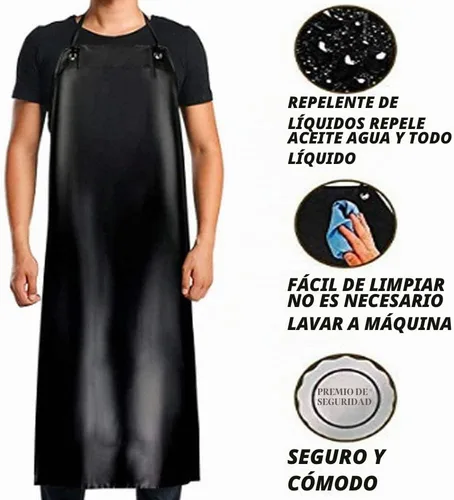 Vista 6 de K Y KANGYUN Delantal de vinilo de goma impermeable negro - 43Hx29W pulgadas ajustable largo negro ligero Negro-1 paquete