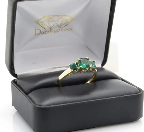 Vista 43 de Dazzlingrock Collection Anillo de boda de 3 piedras preciosas creadas en el centro de cojín de 0.04 quilates y diamante blanco natural redondo