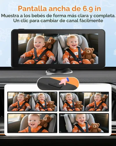 Vista 6 de Monitor de bebé con doble cámara para automóvil con pantalla dividida de 6.9 pulgadas