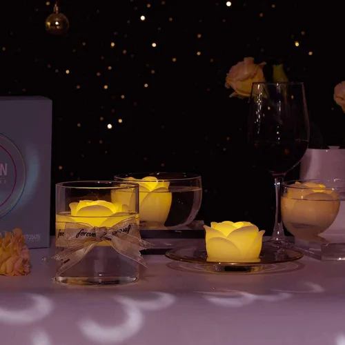 Vista 7 de Velas flotantes LED sin llama, rosa de cera de 2.5 pulgadas con batería LED parpadeante que funciona más de 100 horas de velas impermeables