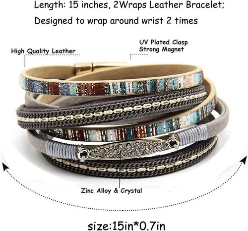Vista 2 de TGLS Pulsera de cuero multicapa brillante para mujer, pulseras apilables