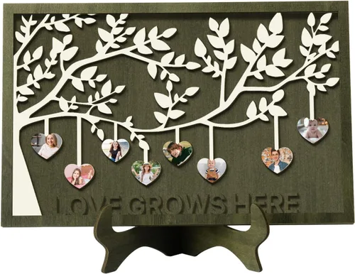 Vista 10 de Regalos para mamá, letrero de árbol familiar personalizado con nombres personalizados, placas de madera, decoración grabada con nombres familiares