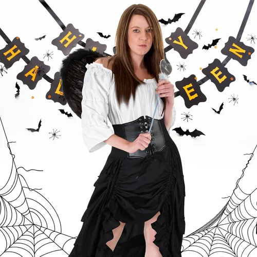 Vista 7 de Suhine Disfraz de pirata renacentista para mujer, traje victoriano medieval de 3 piezas, falda alta y baja, blusa con corsé vikingo