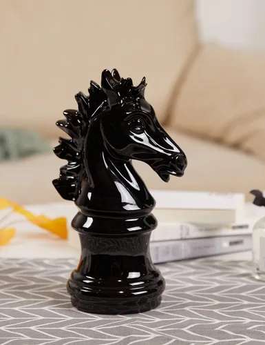 Vista 3 de Estatua de caballero de ajedrez moderna, escultura de regalo, decoración del hogar, arte para dormitorio, comedor, sala de estar, poliresina, negro