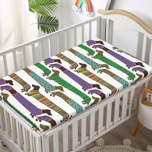 Vista 2 de Sábanas bajeras ajustables para cuna con temática de amantes de los perros, sábanas portátiles para cuna, suaves y elásticas, sábanas para cuna