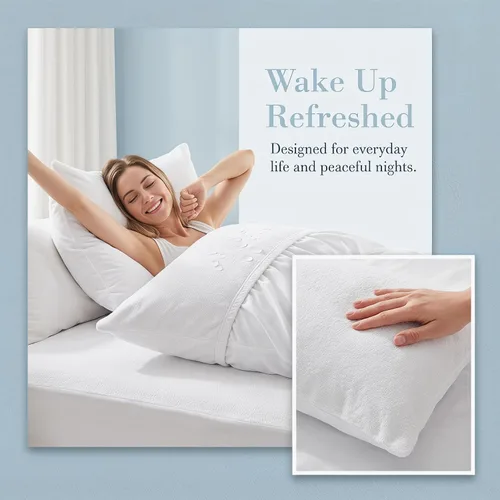 Vista 6 de 2 protectores de almohada, funda de almohada con cremallera, a prueba de chinches, hipoalergénica, fundas de rizo de algodón con cremallera de alta