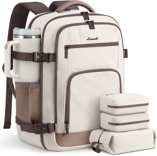 Vista 12 de LOVEVOOK Mochila de viaje para mujer y hombre, Beige, Mochilas de viaje