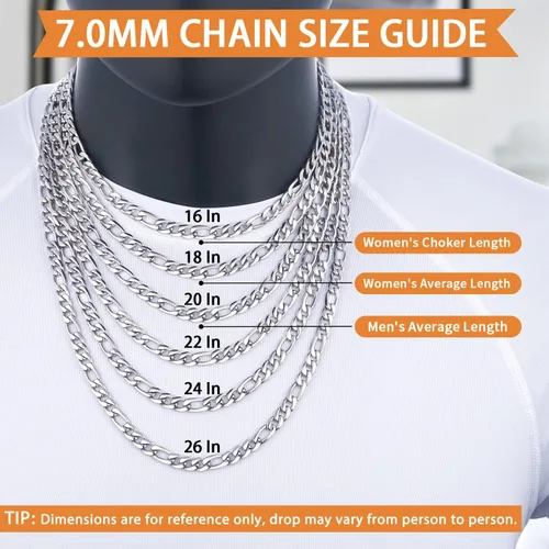 Vista 5 de Jewlpire Cadena de plata de oro para hombres y niños, cadena chapada en oro de 14 quilates, cadena Figaro genial para hombres y niños, cadena