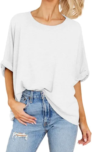 Vista 2 de Camiseta de gran tamaño para mujer, de verano, casual, de manga corta, holgada
