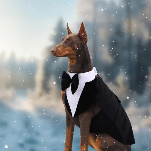 Vista 5 de QBLEEV Esmoquin para perros pequeños, conjunto de traje y bandana, traje de boda con corbatín, disfraz formal de esmoquin para Halloween, Navidad