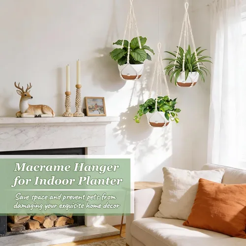 Vista 4 de Mkono Juego de macetas colgantes de 3 a 10 pulgadas para plantas de interior con riego automático, maceta colgante al aire libre con colgadores