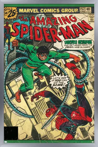 Vista 15 de Marvel Comics Spider-Man - Póster de pared Amazing Spider-Man #157, 22.4 pulgadas de largo x 14.7 pulgadas de ancho, versión enmarcada de madera