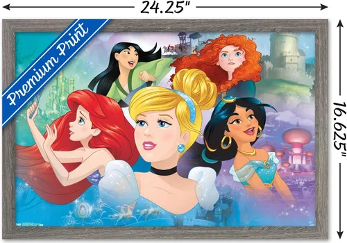 Vista 3 de Trends International Disney Princess - Póster de pared de Gaze, 14.72 x 22.37 pulgadas, versión enmarcada de madera de granero