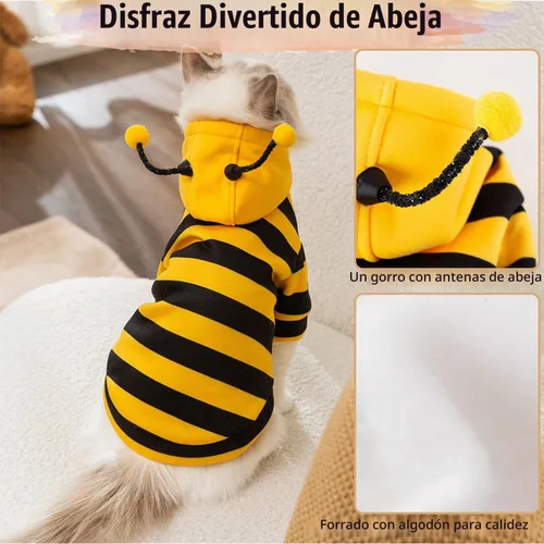 Vista 6 de DENTRUN Sphynx - Suéter de gato, divertido disfraz de abeja y ropa cálida transpirable