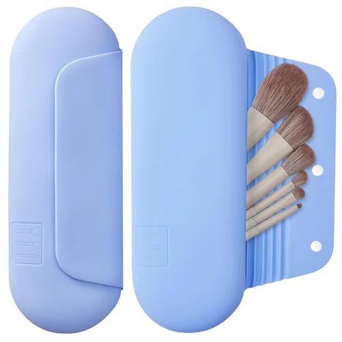 Vista 21 de AGIKET Soporte de silicona para brochas de maquillaje, bolsa de cosméticos de viaje: soporte suave y portátil para brochas cosméticas faciales