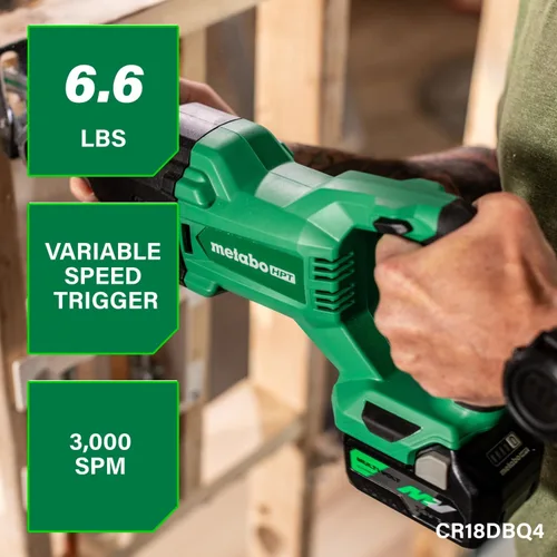 Vista 5 de Metabo HPT Taladro Percutor Inalámbrico MultiVolt™ de 18V, Destornillador de Impacto, Sierra Recíproca, y Linterna Kit Combinado de 4 Piezas