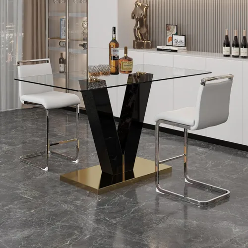 Vista 14 de Ebullient Juego de mesa de comedor de bar de 63 pulgadas para 2, juego de mesa de comedor de bar moderno con 2 taburetes de cuero sintético, mesa