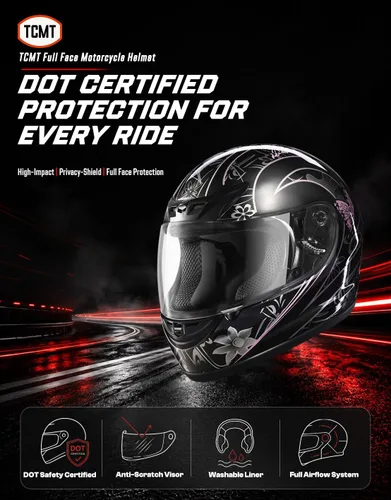Vista 2 de TCMT Full Face Helmet for Adult Men & Women, DOT Approved