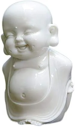 Vista 6 de Kingzhuo Juego de 3 estatuas de monje de Buda sonriente de cerámica, figuras de porcelana blanca, adornos de muñecas coleccionables felices, figuras