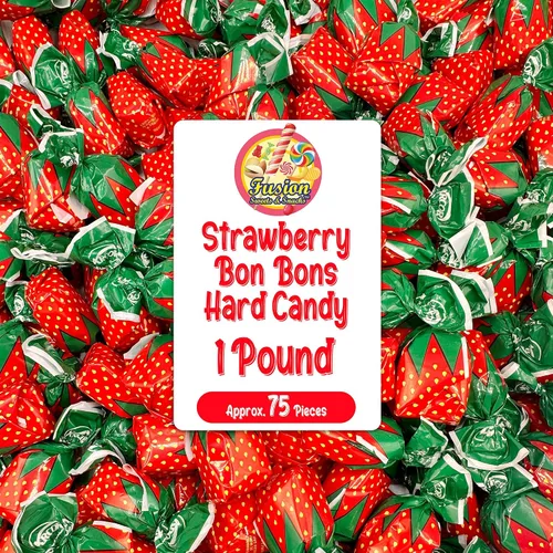 Vista 8 de Caramelo duro relleno de fresa - Bolsa de 2 libras, Bon Bons envueltos individualmente Strawberry Bon Bons Candy Bulk Bag (Approx. 130 Pieces)