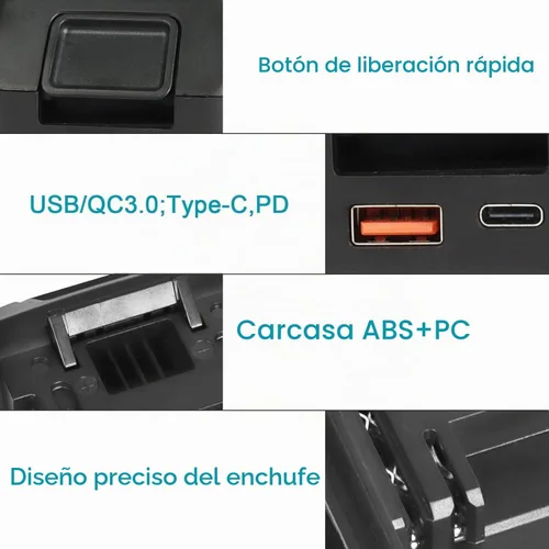 Vista 6 de Adaptador de batería DM18M compatible con baterías Dewalt de 20 V y Convertidor de batería con USB y enchufe de carga tipo C, convierte