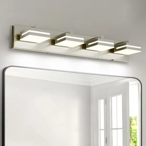 Vista 11 de Joossnwell Luz de Tocador de Baño (4 Luces, 26.77 Pulgadas) Luminarias de Baño Negras Sobre Espejo LED Iluminación Moderna de Tocador Luces de Baño