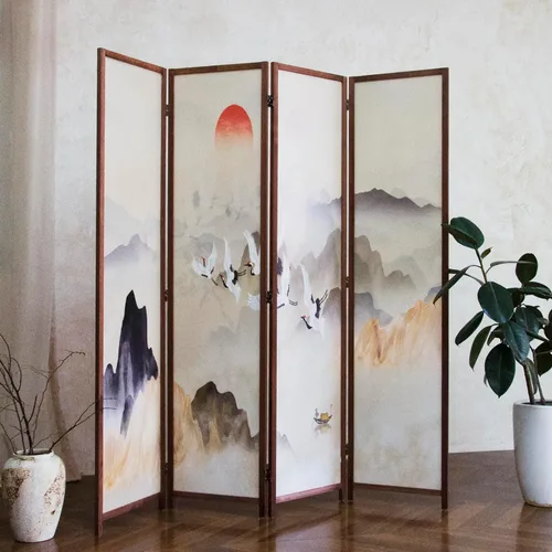 Vista 3 de Divisor de habitación de 4 paneles, pantalla de privacidad plegable opaca de 5.6 pies de alto, pared de división independiente de doble cara