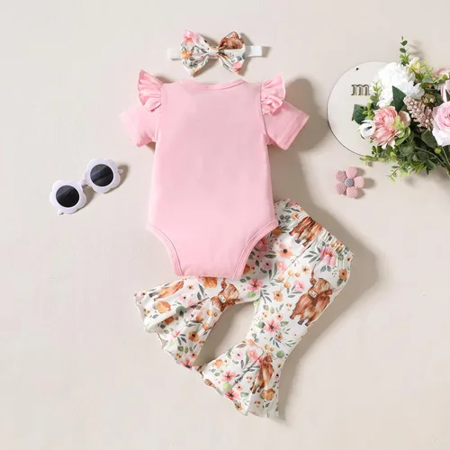 Vista 24 de Sejardin Ropa de verano para bebé y niña, recién nacida, manga corta, con letras, mameluco elástico con diadema