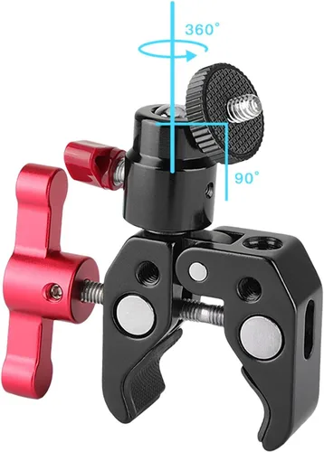 Vista 5 de CAMVATE Super Clamp Articulado Mini Ball Head Mount con 1/4-20 Tornillo para Cámara DSLR Accesorios DIY (Rojo) - 1669