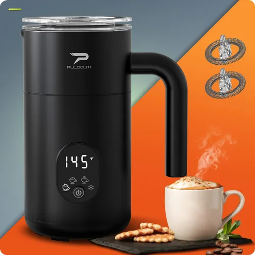 Vista 7 de Espumador de leche y vaporizador 4 en 1, vaporizador de café automático, 350 ml / 11.8 oz, espumador de espuma caliente y fría para café, café