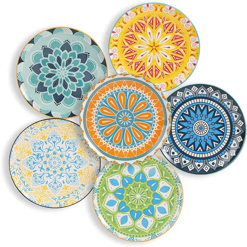 Vista 3 de Juego de platos de postre de cerámica de 6 a 8 pulgadas para ensalada y aperitivo, colores vibrantes para mezclar y combinar, aptos