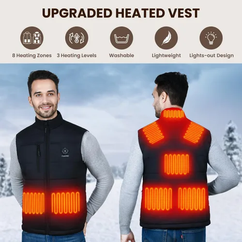 Vista 2 de FUNPRO Chaleco térmico para hombres y mujeres, chaquetas térmicas ligeras, diseño de luces fuera (paquete de baterías no incluidas)