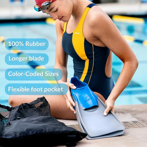 Vista 7 de Sporti Aletas de natación para adultos y niños para natación en piscina - Aletas flotantes largas para natación y snorkel - Aletas de natación