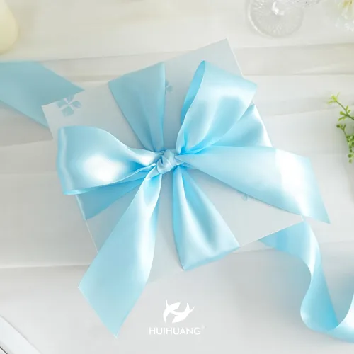Vista 3 de HUIHUANG Cinta de satén azul bebé, 1.5 pulgadas de doble cara, 50 yardas para envoltura de regalos, ramos de flores, invitaciones, baby showers