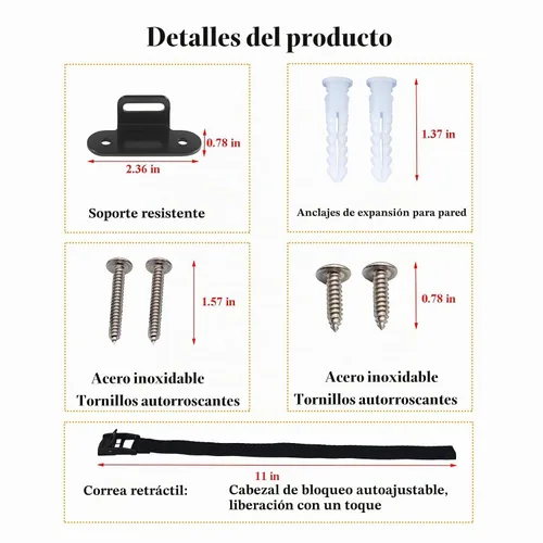 Vista 5 de Anclajes antipunta para muebles (2 juegos), anclaje de pared resistente para muebles, correas ajustables para terremotos, anclajes de muebles