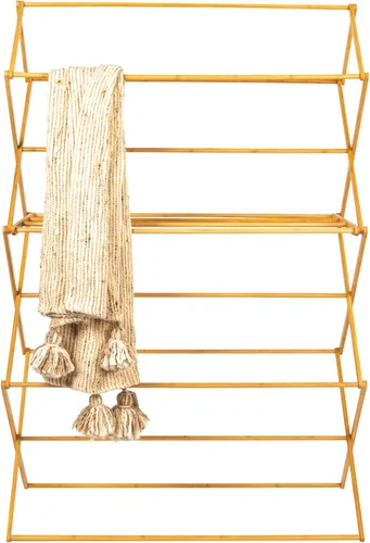 Vista 5 de Household Essentials Estante plegable de secado de ropa de bambú de gran tamaño, estante de lavandería de lujo con 11 clavijas, respetuoso