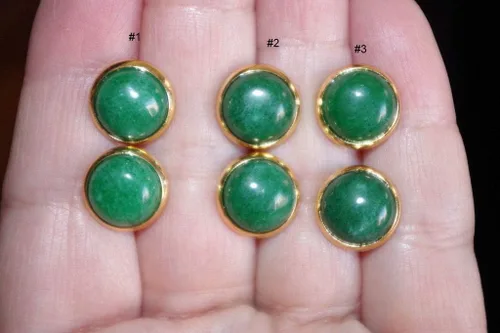 Vista 9 de CHINESE GREEN JADE ROUND DOME 12MM VINTAGE GENUINE 14K GF STUD EARRINGS