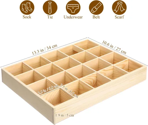 Vista 2 de Artibetter 1 caja de almacenamiento de madera con 20 compartimentos, estable, práctica, para ropa interior, organizador de calcetines, contenedor
