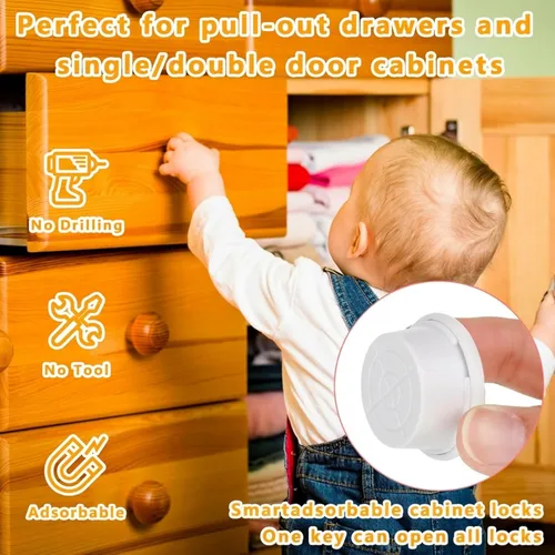 Vista 6 de Youyole 8 llaves de repuesto universales para bebés, cerraduras magnéticas para gabinetes, a prueba de niños, llaves magnéticas extra, pestillo