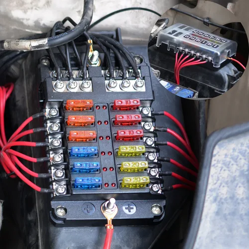 Vista 7 de ELECTOP Bloque de fusibles de hoja de 12 vías, 12 circuitos con soporte de caja de fusibles de bus negativo con indicador LED, cubierta