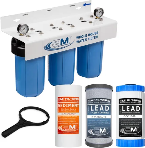 Vista 2 de APPLIED MEMBRANES INC. Sistema de filtro de agua de 3 etapas para toda la casa Filtros de 4.5 x 10 pulgadas que eliminan plomo disuelto