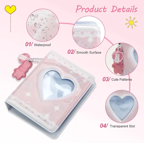 Vista 3 de Kpop - Carpeta para tarjetas fotográficas Kpop de 3 pulgadas, mini carpeta de tarjetas de fotos con 40 bolsillos/dijes de cereza, álbum de fotos