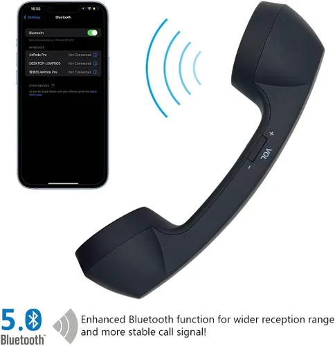 Vista 2 de Auricular de teléfono retro con Bluetooth inalámbrico y USB, a prueba de radiación para teléfonos celulares, cómodo para llamadas (Negro)