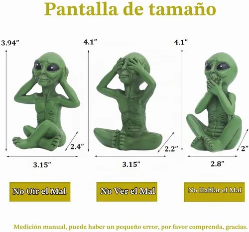 Vista 5 de Estatua de extraterrestre de Three Wise, Hear No Evil See No Evil Speak No Evil Alien Statue, figura de alienígena OVNI de ciencia ficción, 3
