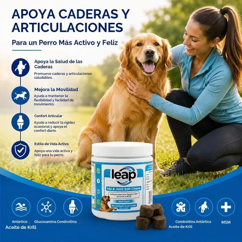 Vista 5 de Suplementos para perros para cadera y articulaciones, aceite de krill y glucosamina masticables suaves, suplemento articular para perros con aceite