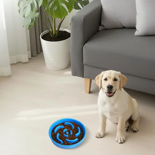Vista 8 de Cuenco de cerámica para perros de alimentación lenta, 2 tazas de plato de flor - azul