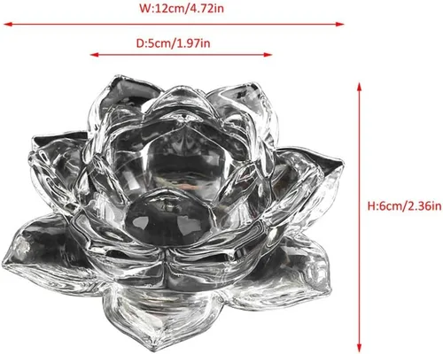 Vista 2 de Portavelas de cristal transparente con flor de loto – Portavelas de loto transparente, portavelas budistas, portavelas votivas de cristal