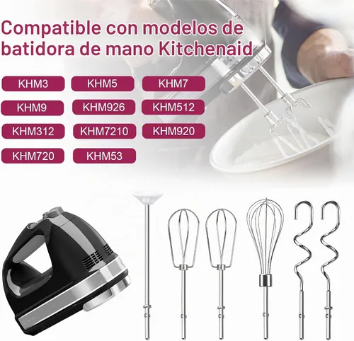 Vista 3 de Accesorios para batidoras de mano, batidor, ganchos de masa y varilla de mezcla de líquidos, accesorios de batidora de mano de acero inoxidable