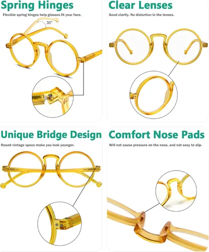 Vista 5 de Eyekepper Gafas de lectura redondas para mujeres y hombres lectores retro Amarillo